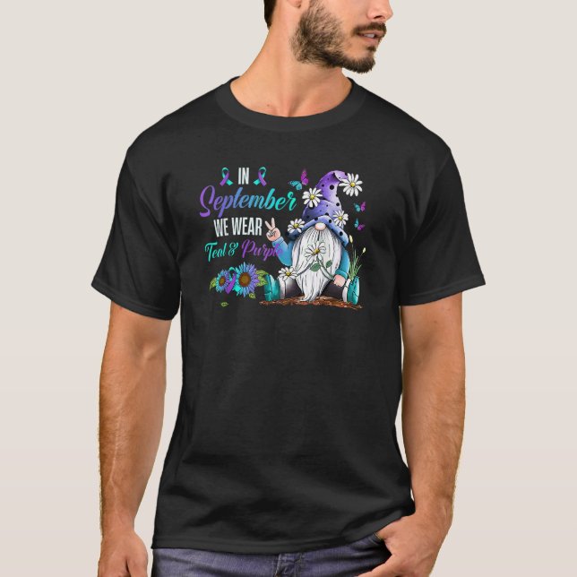 In September We Wear Teal & Purple Ribbon Suicide  T Shirt (Framsida)