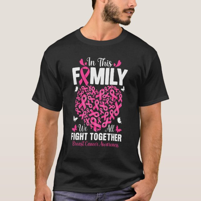 In This Family We All Fight Together Cute Pink Rib T Shirt (Framsida)