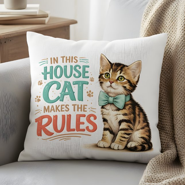 "In This House Cat Makes The Rules" Cute Kitten  Kudde (Skapare uppladdad)
