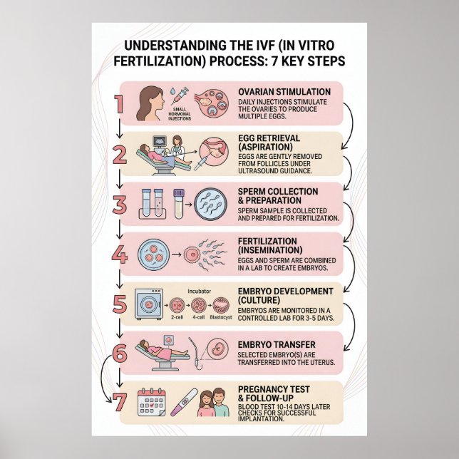 In vitro-fertilisering (IVF) Process förklarad: 7  Poster (Framsidan)