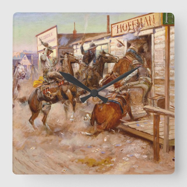 In Without Knocking, 1909 by Charles M Russell Fyrkantig Klocka (Framsida)