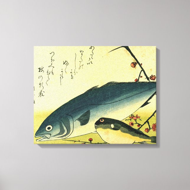 Inada & Fugu - Hiroshiges japanska fiskutskrift Canvastryck (Framsida)