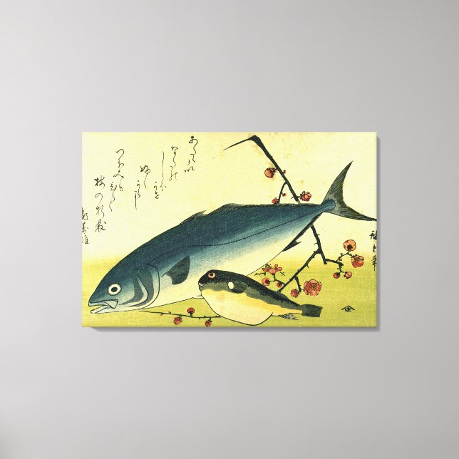 Inada & Fugu - Hiroshiges japanska fiskutskrift Canvastryck (Framsida)