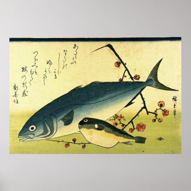 Inada & Fugu - Hiroshiges japanska fiskutskrift Poster (Framsidan)