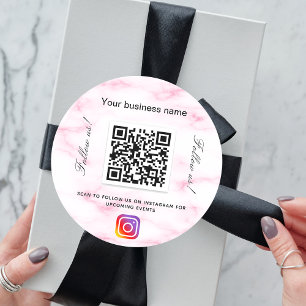Inagram för rosa marble business qr-kod runt klistermärke