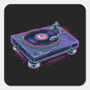 Inaktivera Audio av Vintage LP Vinyl Record Player Fyrkantigt Klistermärke