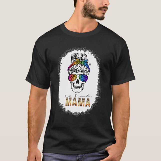 Inaktiverat Mamma Rainbow Leopard Print Messy Bun  T Shirt (Framsida)