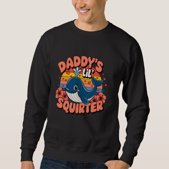 Inappropriate Funny Daddy's Lil Squirter Blue Whal Lång Ärmad Tröja (Framsida)