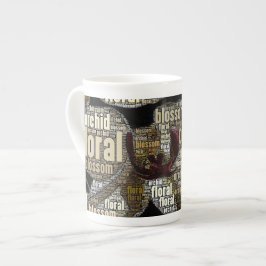 Inbäddad Orchid, Blommigt, Blommar, typografi Benporslin Mugg