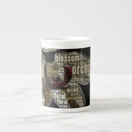 Inbäddad Orchid, Blommigt, Blommar, typografi Benporslin Mugg
