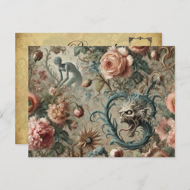 Inbeboelig doom - gotisk Victorian Blommigt Design Helg Vykort (Fram/baksida)