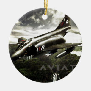 Inbillad jet för kämpe F-4 Julgransprydnad Keramik