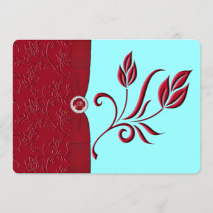 INBjud till tryckt RIBBON Ruby Red & Aqua Wedding Inbjudningar