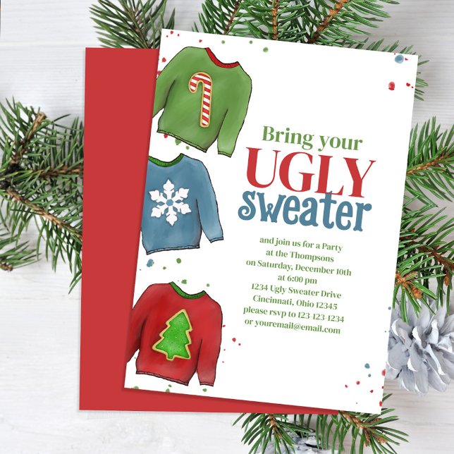 Inbjudan (Christmas ugly sweater Holiday party invitation.)