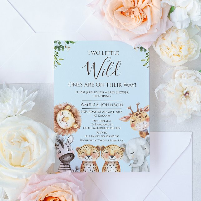 Inbjudan (Boy Twins Safari Wild Ones Baby Shower Invitation, Two little Wild Ones Baby Shower Invite Twins)