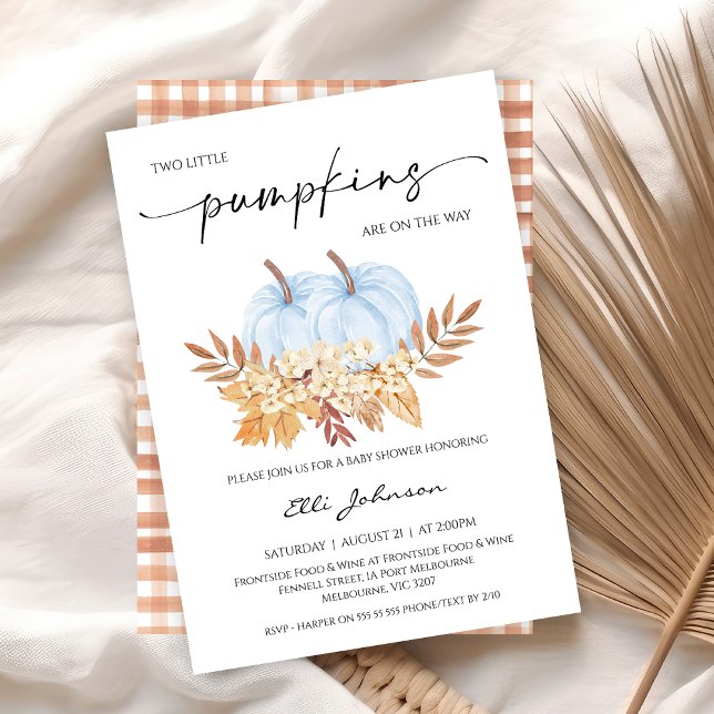 Inbjudan (Twin Boys Little Pumpkin Baby Shower Invitation, Two Little Pumpkins Baby Shower Fall Autumn Twins)