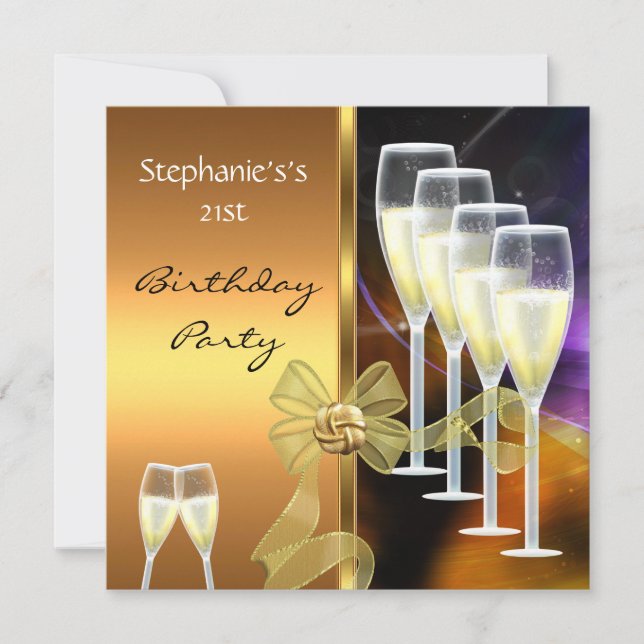 Inbjudan 21:a födelsedag Party Elegant Lila Guld (Framsida)