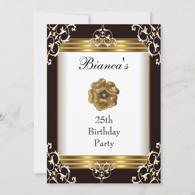 Inbjudan 25:e födelsedag Elegant Black Guld judel (Framsida)