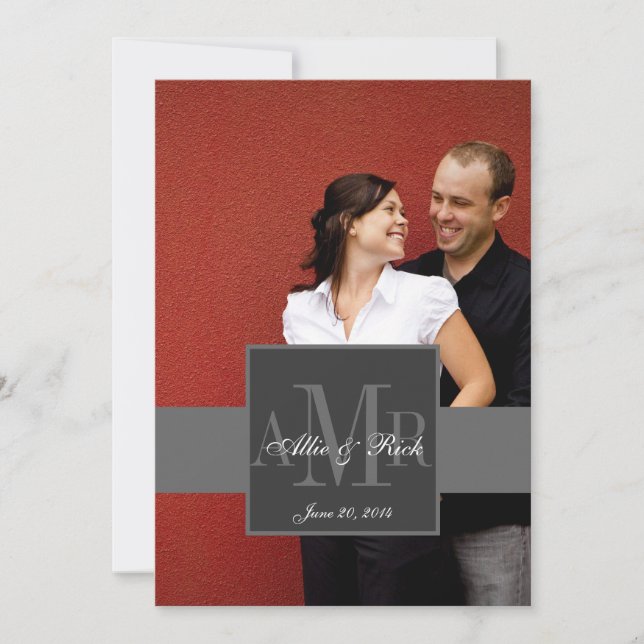 Inbjudan 2 för bröllop för kolMonogramfoto (Framsida)