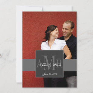 Inbjudan 2 för bröllop för kolMonogramfoto