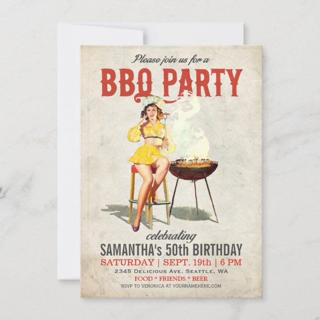 Inbjudan 2 för vintageBBQ-födelsedag (Framsida)