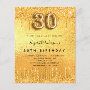 Inbjudan 30års födelsedag party guld glitter