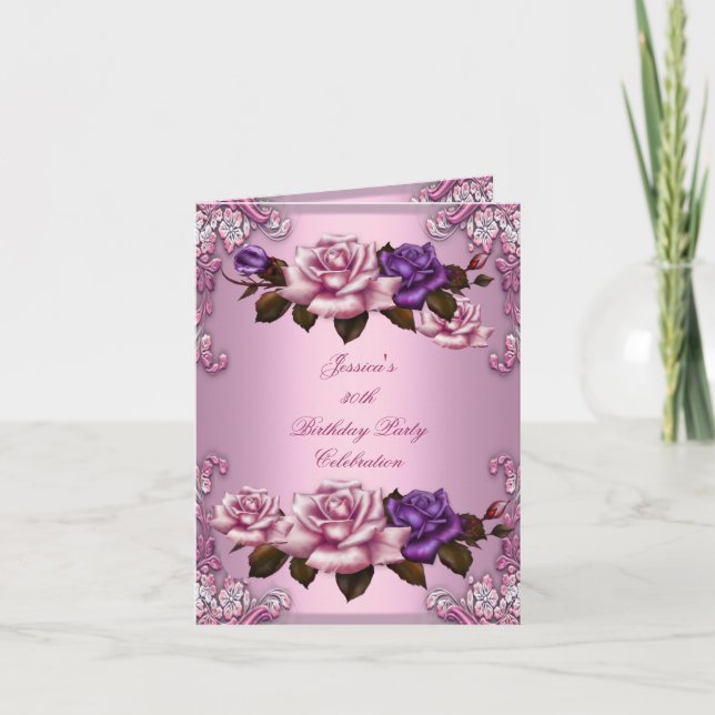 Inbjudan 30års födelsedag Party Rosa Lila Ro (Framsida)
