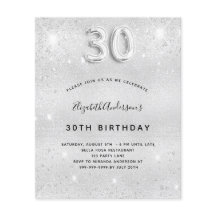 Inbjudan 30års födelsedag silver glitter