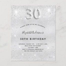 Inbjudan 30års födelsedag silver glitter