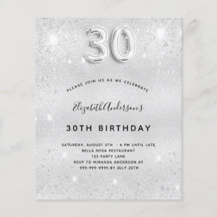 Inbjudan 30års födelsedag silver glitter