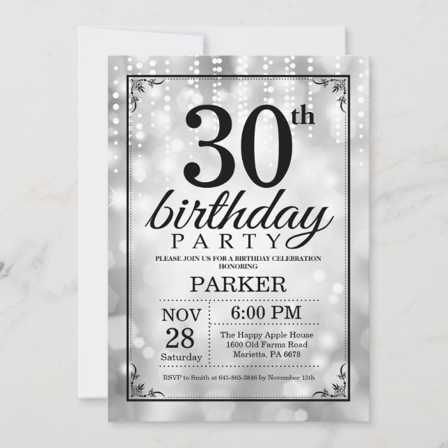 Inbjudan 30års födelsedag till Silver Glitter (Framsida)
