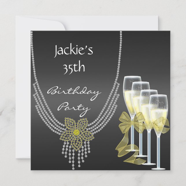 Inbjudan 35e Birthday Elegant Jewels Champagne (Framsida)