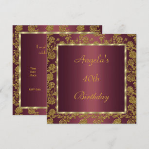 inbjudan 40-årsdag guld Burgundy blommig