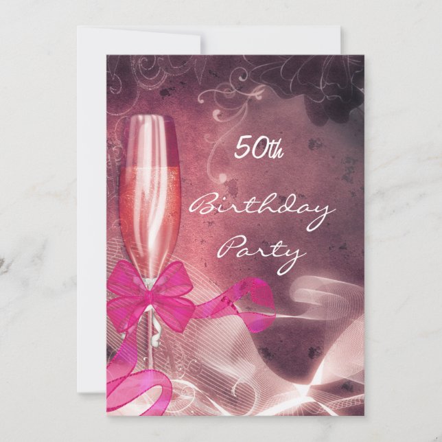 Inbjudan 50-års födelsedagsfest Party Rosa (Framsida)