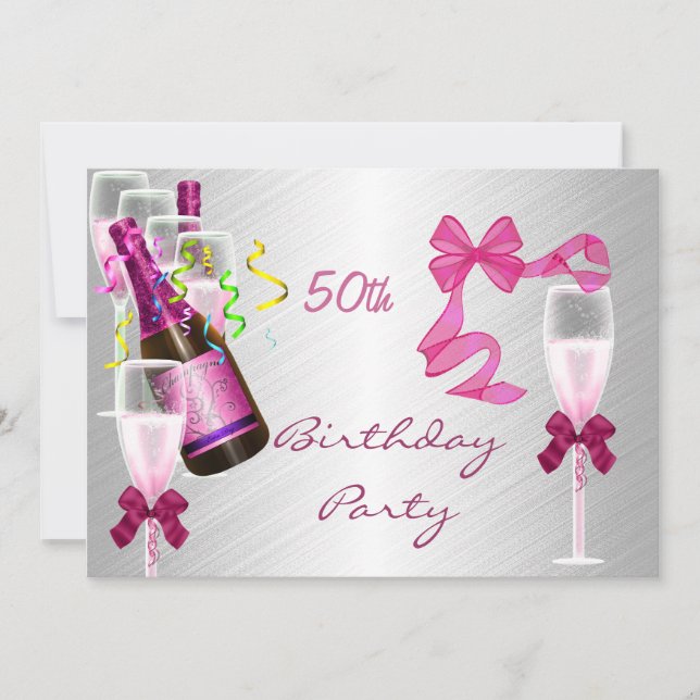Inbjudan 50-års födelsedagsfest Party Rosa (Framsida)