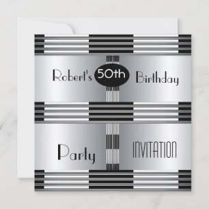Inbjudan 50-årsdag Art Deco Svart Krom