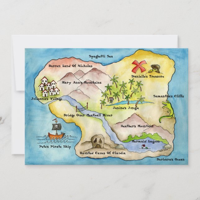 Inbjudan 5" för piratkartaparty x 7", (Framsida)