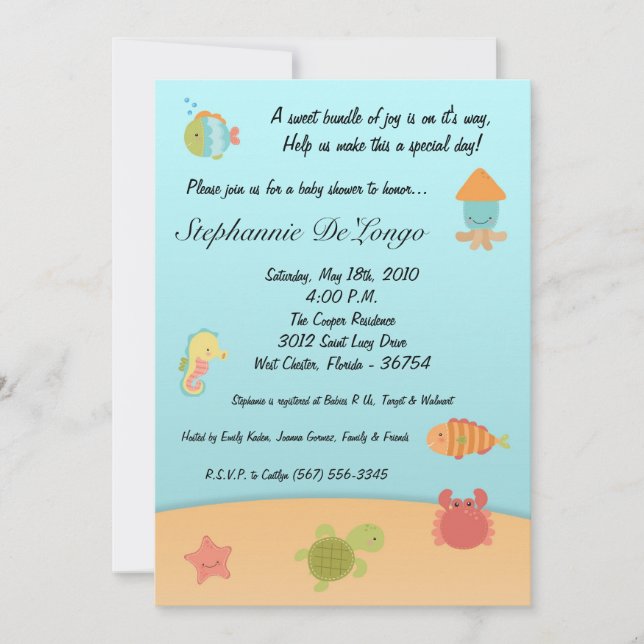 Inbjudan 5 x 7 Sea Life Ocean Fish Baby Shower (Framsida)