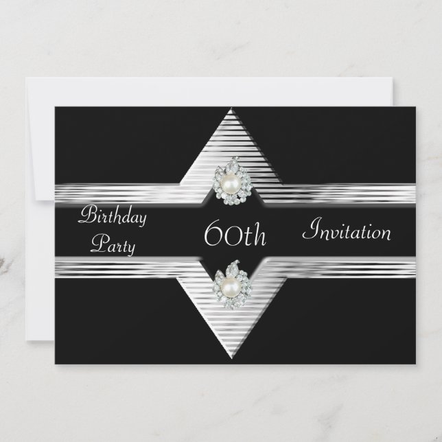 Inbjudan 60-årsdag Svart Silver Smycke (Framsida)