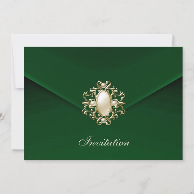 Inbjudan Alla Tillfällen Royal Grön Velvet Pärl (Framsida)