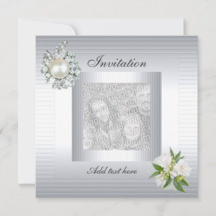 Inbjudan Alla Tillfällen Silver Blommig Lägg Till