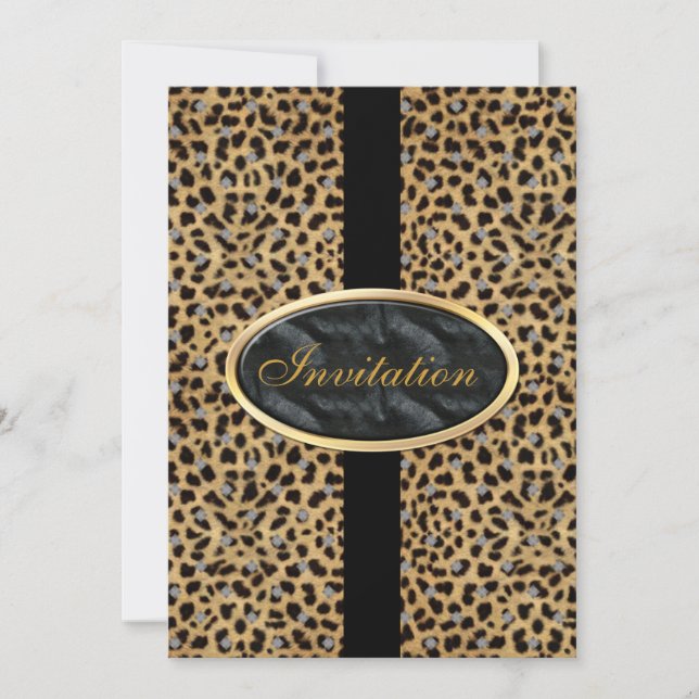Inbjudan Alla Tillfällen Svart Guld Djur Leopard (Framsida)