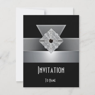 Inbjudan Alla Tillfällen Svart Silver Art Deco