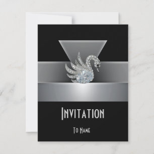 Inbjudan Alla Tillfällen Svart Silver Svan Art Dec