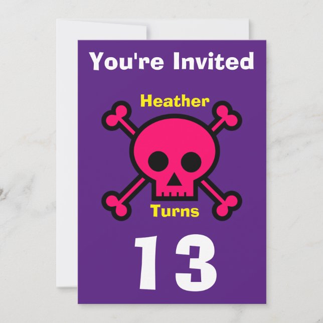 Inbjudan Anpassningsbar Skull - Födelsedag lägg ti (Framsida)