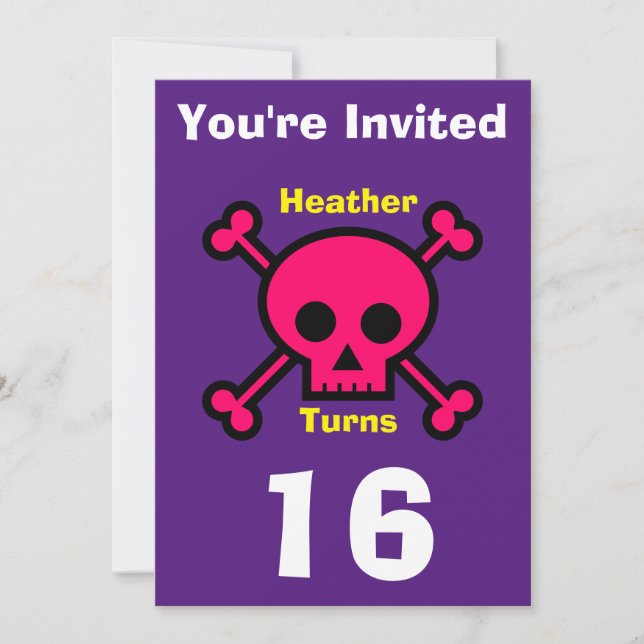 Inbjudan Anpassningsbar Skull - Födelsedag lägg ti (Framsida)