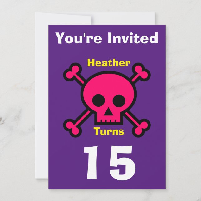 Inbjudan Anpassningsbar Skull - Födelsedag lägg ti (Framsida)