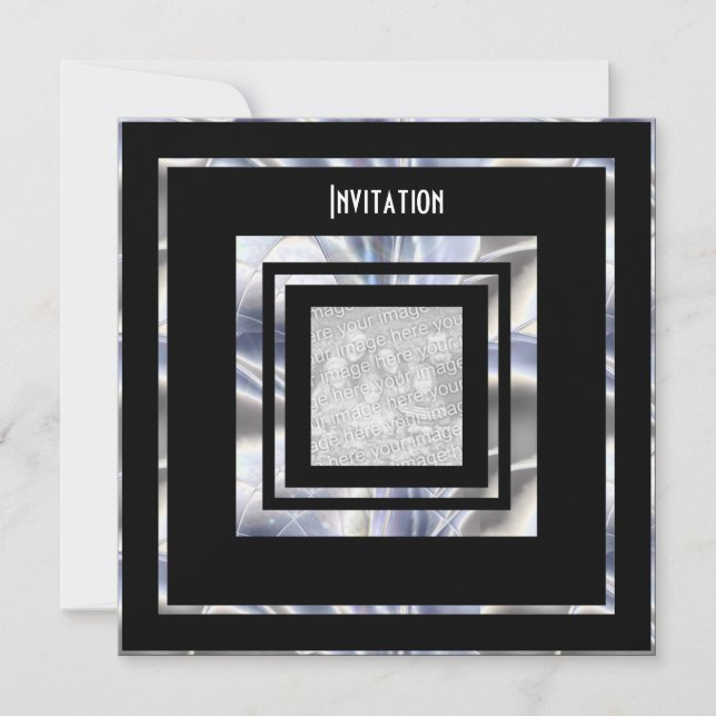 Inbjudan Art Deco Silver Svart Lägg Till Ditt Foto (Framsida)