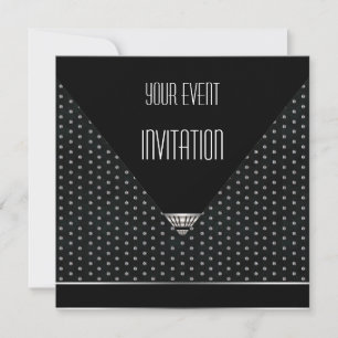 Inbjudan Art Deco Svart Silver Vitt Fläckar