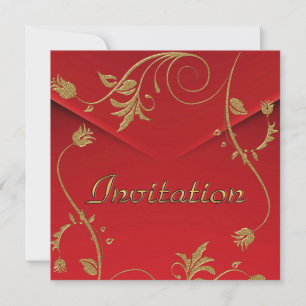 Inbjudan Asian Red Gold Floral